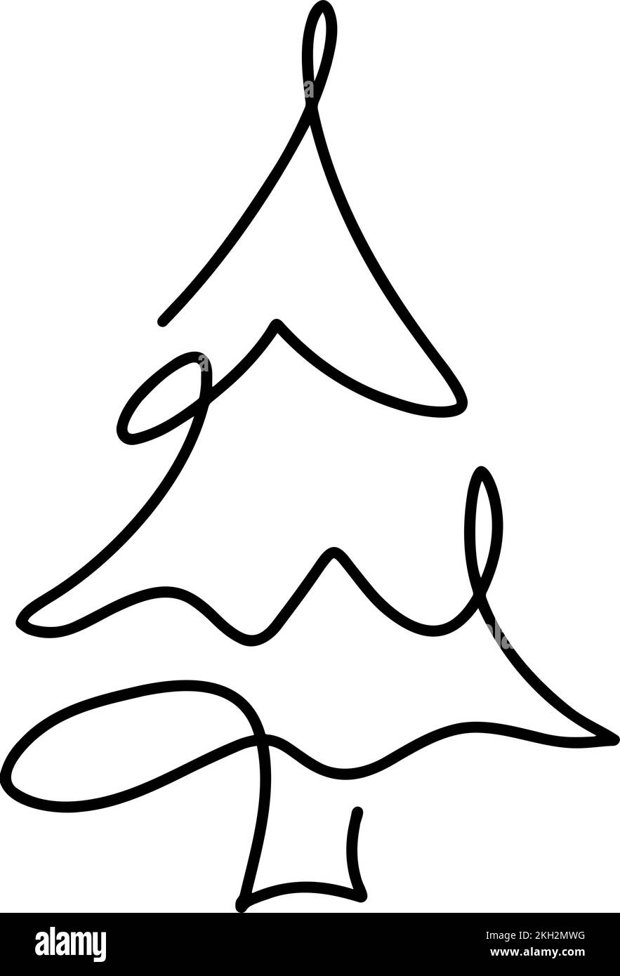 Weihnachtsvektor Kiefer Tanne Linie Kunst. Kontinuierliche eine Linie Zeichnung. Illustration minimalistisches Design für Weihnachten und Neujahr Typ Konzept Stock Vektor