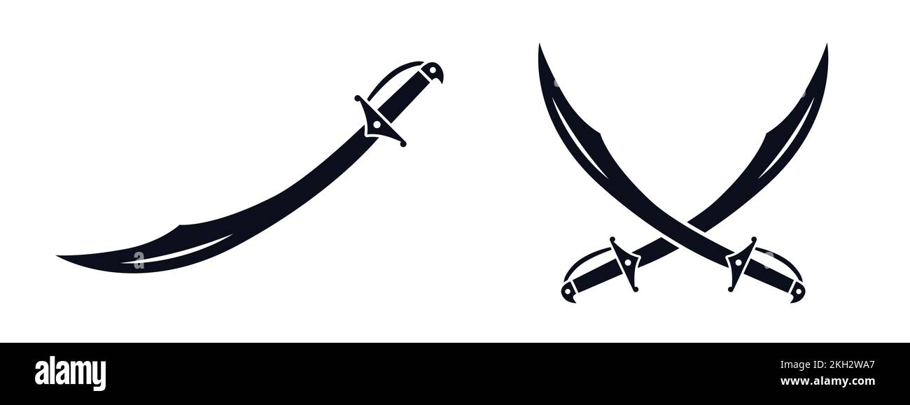 Scimitar- oder Schwertvektorsymbol Symbol für mittelalterliche Säbelwaffe Symbol Stock Vektor