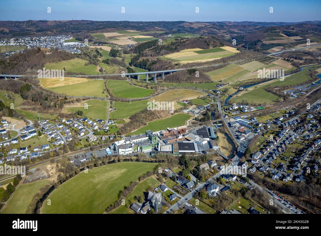 Aerial view, Unternehmen M. Busch GmbH Werk Meschede, Freeway Valley ...