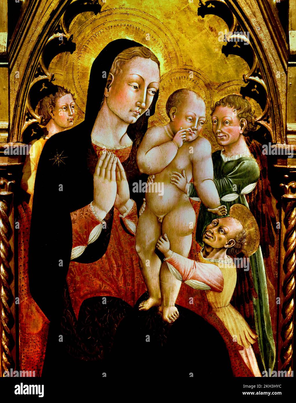 Madonna und Kind umgeben von Engeln und Heiligen Giacomo del Pisano | Maler aus dem 1465. Jahrhundert | 15.. Jahrhundert, Museum, Luxemburg, Stockfoto