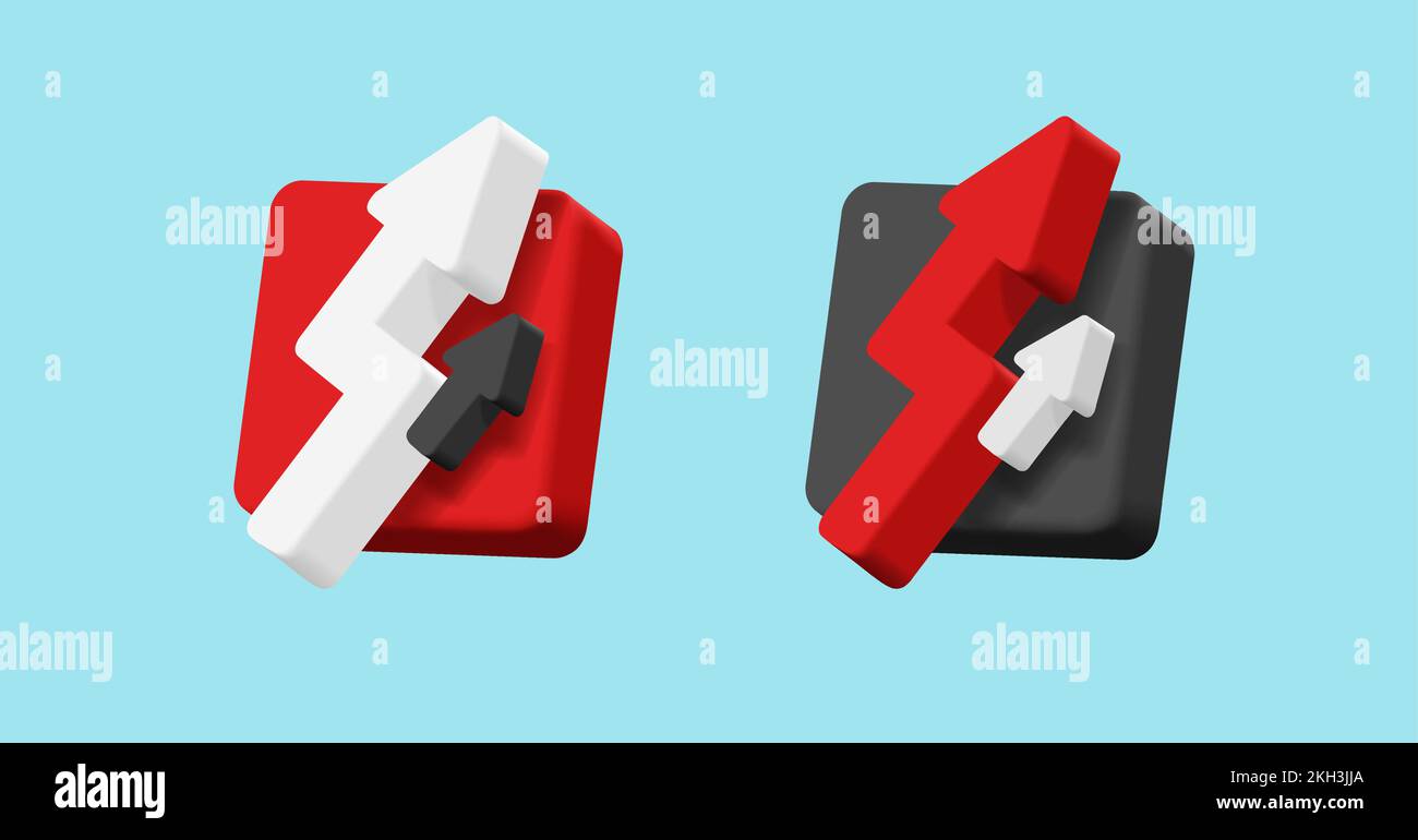 Quadratisches Badge mit 3D Volumen und Volumenpfeilen, Darstellung im Renderstil, digitales Symbol für Unternehmen Stock Vektor