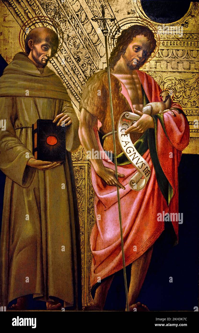 Saint Bernardino von Siena und Saint John der Täufer Giovanni Ambrogio Bevilacqua (aktiv 1481-1512) | Maler 1485 - 1490 15. Century Italiener, Maler, Italien, Stockfoto