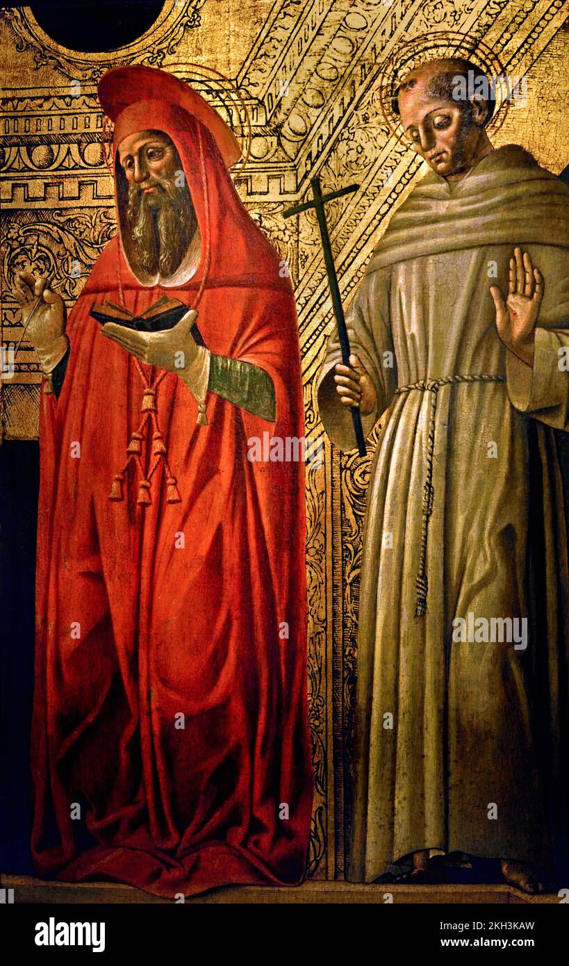 St. Jerome und St. Franziskus von Assisi, Giovanni Ambrogio Bevilacqua (1481 5.-1512), Maler aus dem 1485. - 1490. 1. Jahrhundert, Italienisch, Maler, Italien, Stockfoto
