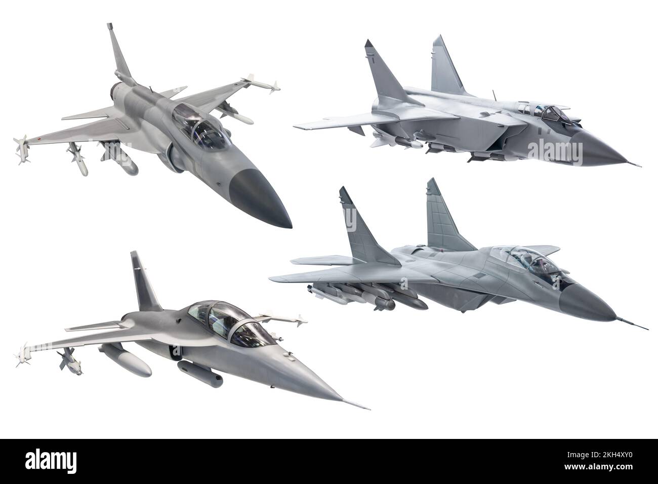 Set von Kampfmilitär-Kampfjet-Flugzeug isoliert auf weißem Hintergrund Stockfoto