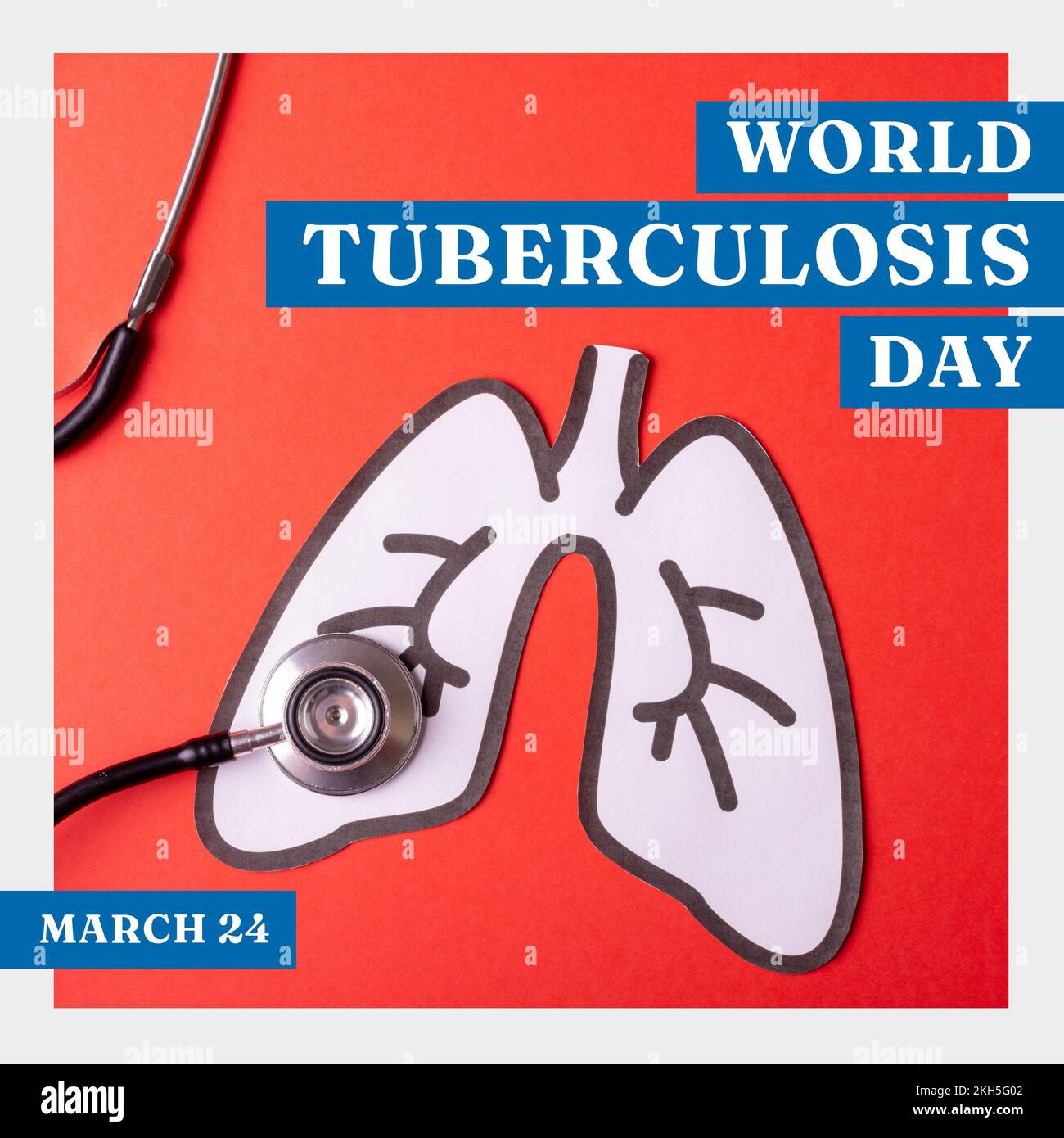 Zur Zusammensetzung des Welttuberkulosetages über Stethoskop und Lunge Stockfoto