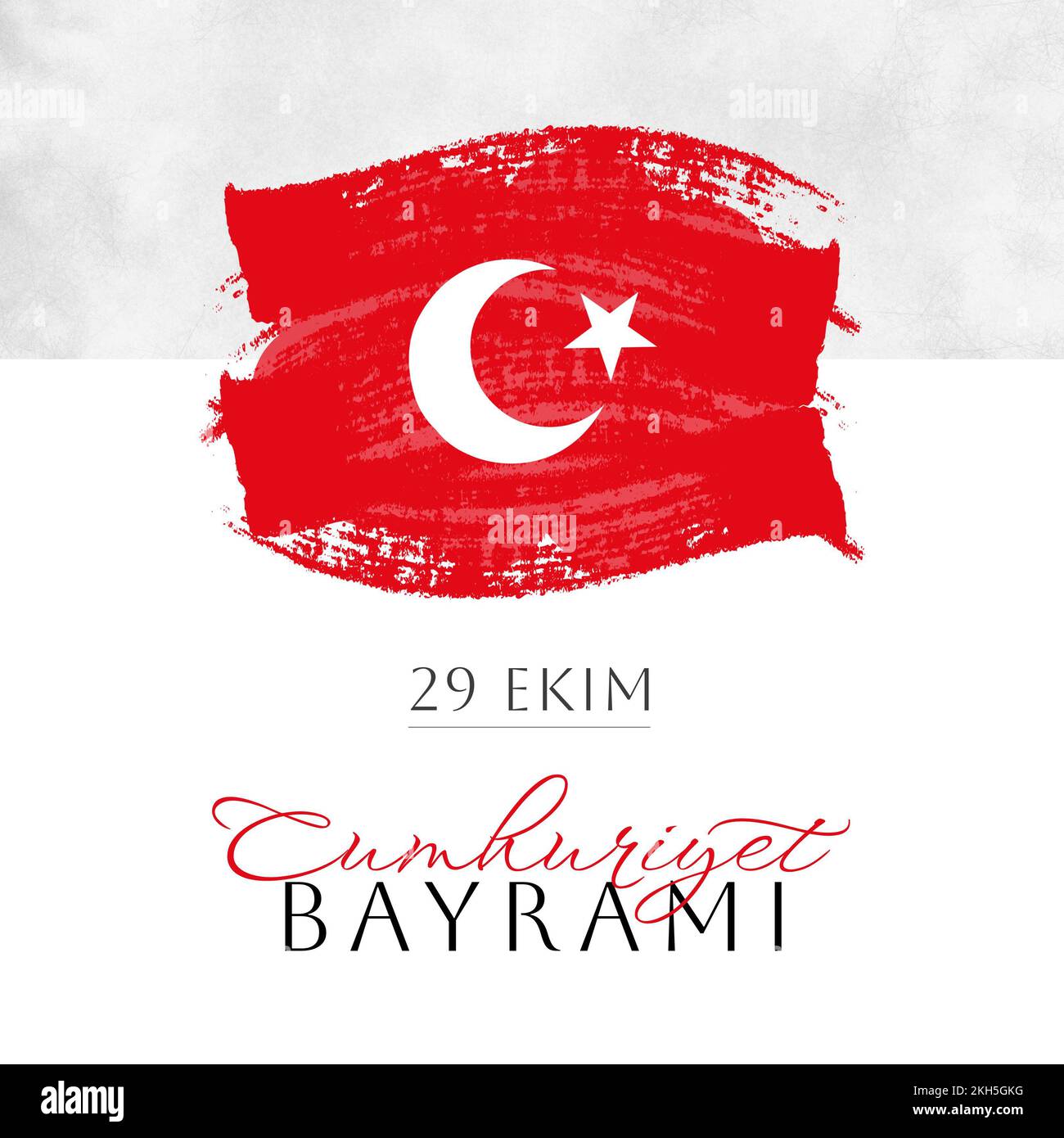 Zusammensetzung des Textes von cumhuriyet bayrami mit türkischer Flagge auf weißem Hintergrund Stockfoto