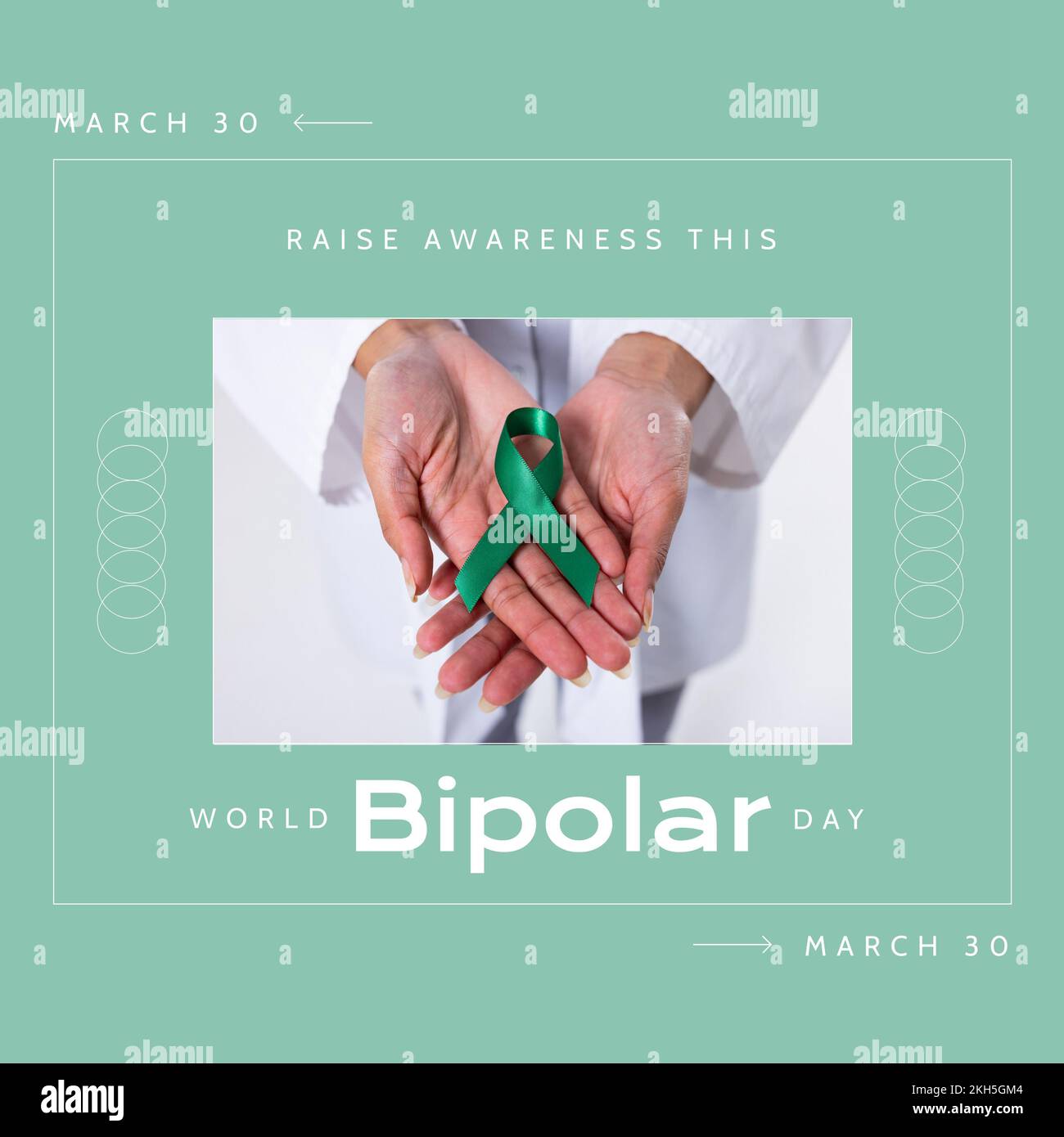 Zusammensetzung des Welt-bipolaren Tagestextes über Hand mit dem Krebsband Stockfoto