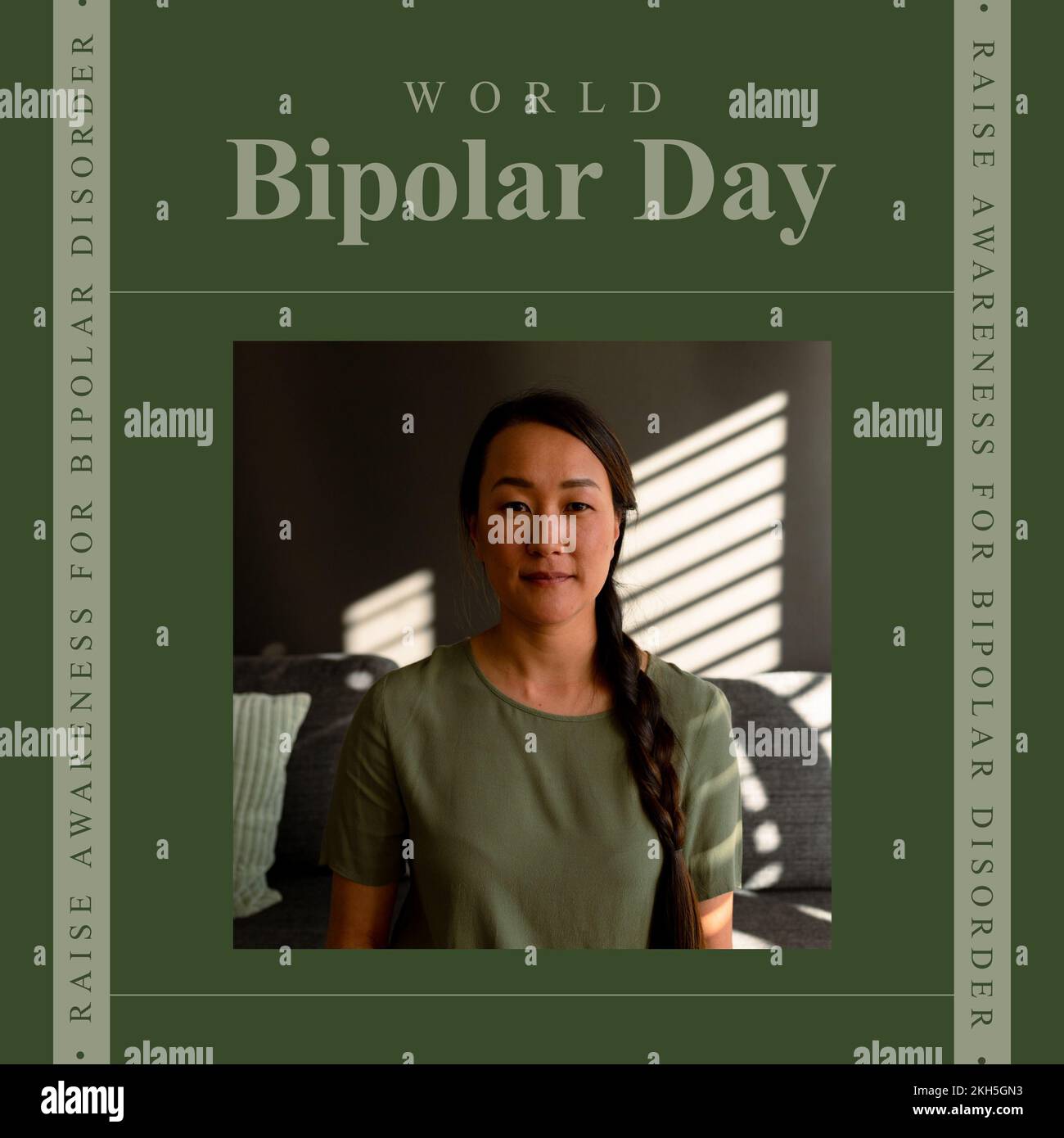 Zusammensetzung des bipolaren Welttagstextes über die asiatische Frau Stockfoto
