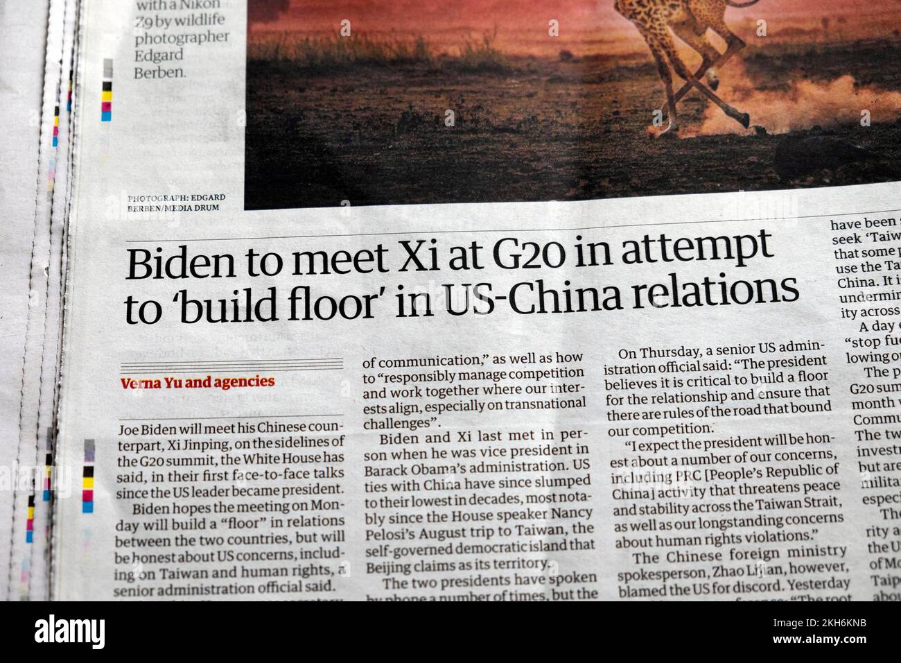 Präsident Joe „Biden trifft Xi um G20 Uhr, um in der Schlagzeile der US China Relations „Boden zu bauen“ Stockfoto