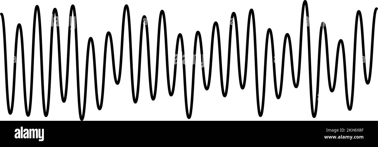 Schallwellensignal. Musik- oder Sprachdiagramm. Audiospur schlägt. Schwarzer Schallwellenrhythmus. Pulsierende Leitung. Stock Vektor