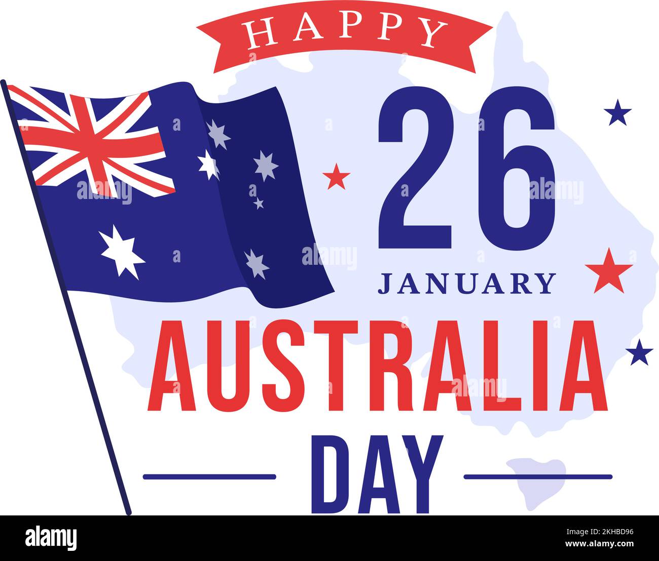 Happy Australia Day findet jedes Jahr am 26.. Januar statt, mit Flaggen und einer Karte zur Vielseitigkeit der Menschen in flachem Cartoon, handgezeichnete Vorlage Stock Vektor