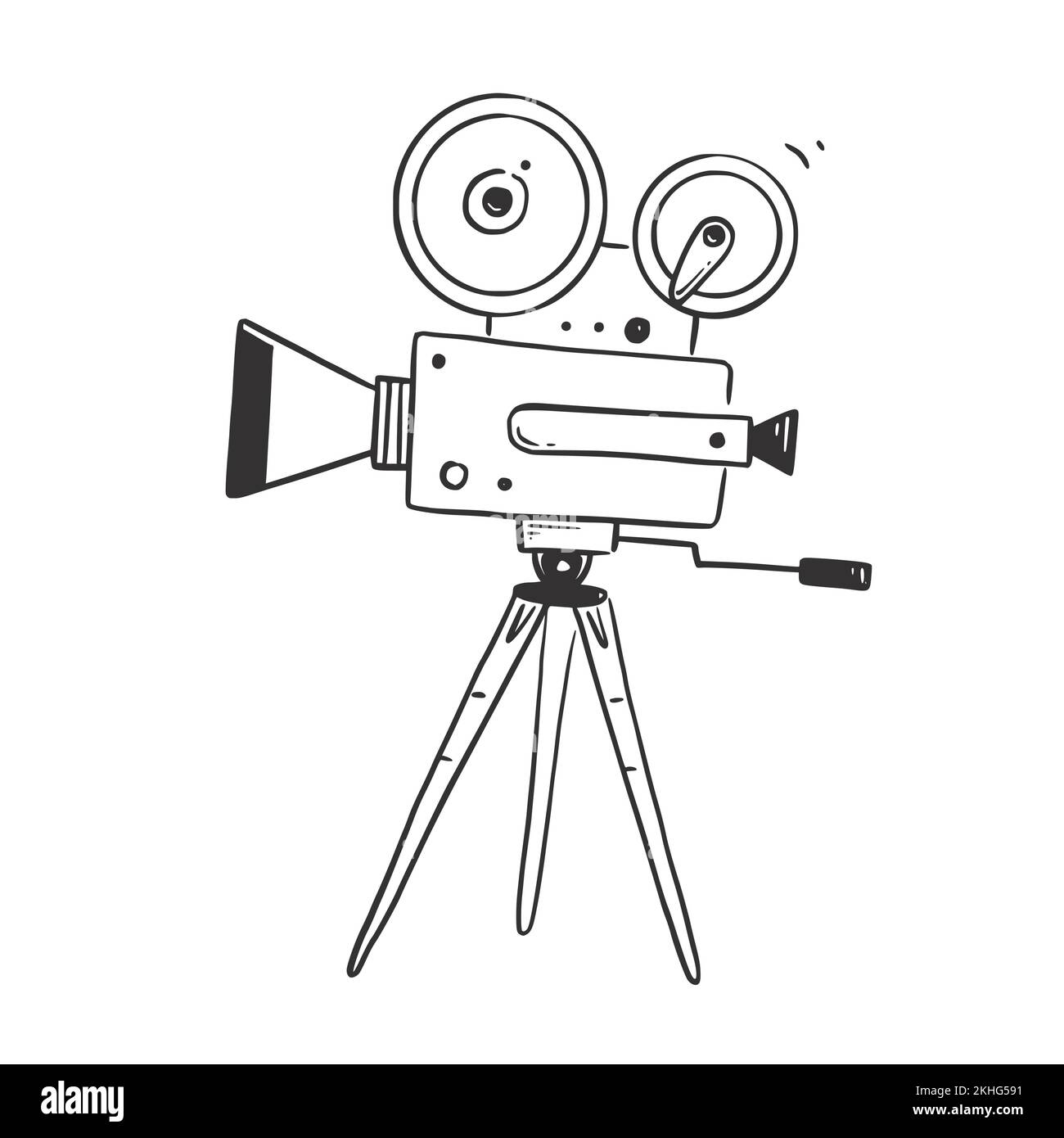 Doodle mit Retro-Videokamera. Handgezeichnetes Skizzenelement, alte isolierte Kamera, Doodle-Zeichnungselement. Vektordarstellung Stock-Vektorgrafik