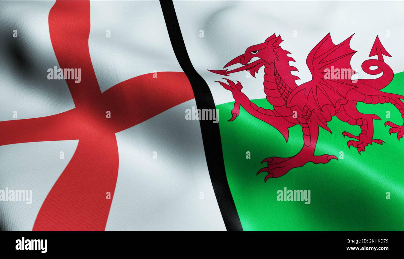 3D Rendering von England und Wales mit der Flagge Stockfoto