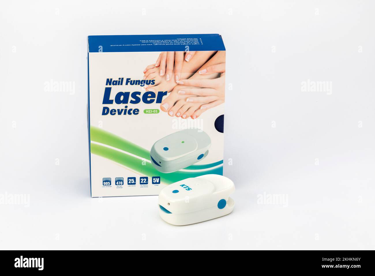 Ein CET-Produkt ist für das Lasergerät Nail Pilz vorgesehen Stockfoto