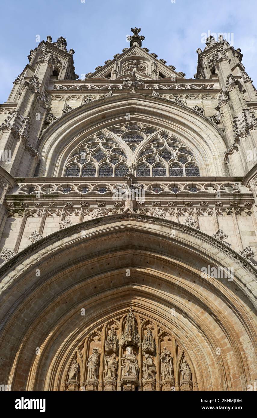 Brüssel, Beigium, Details der Fassade der Kirche unserer Lieben Frau von Sablon Stockfoto