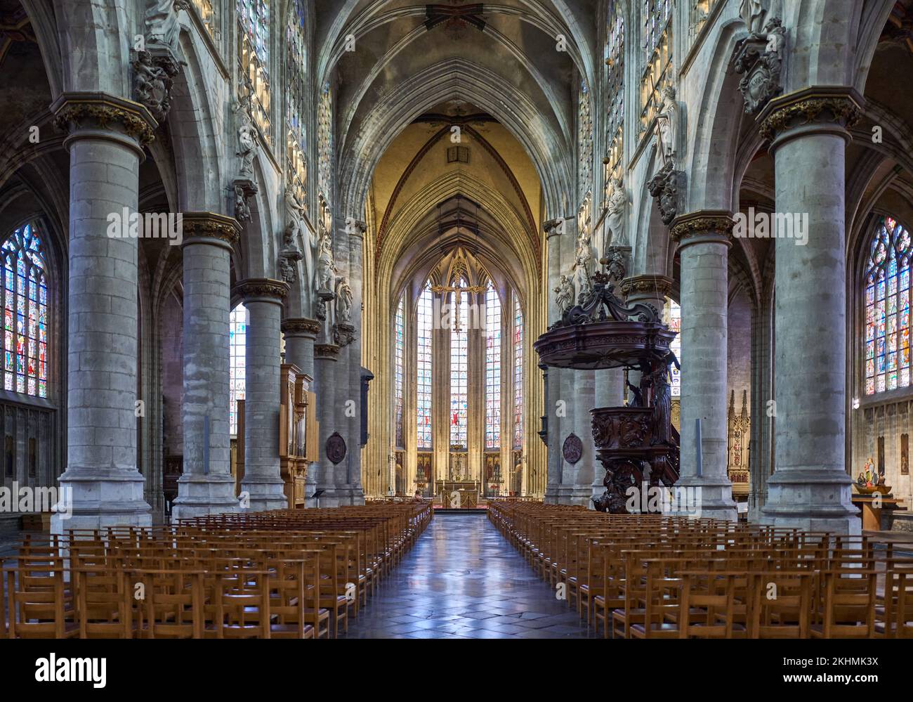 Brüssel, Beigium - 6. September 2018: Das Schiff der Muttergottes der Kirche Sablon Stockfoto