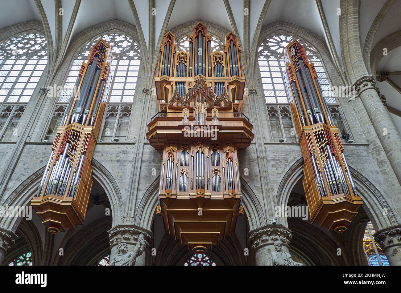 Brüssel, Beigium - 5. September 2018: Die Orgel des Heiligen Michael und der Kathedrale Gudule Stockfoto