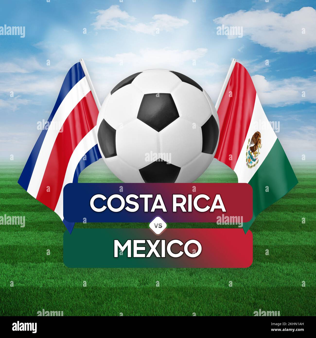 Konzept des Fußballspiels zwischen den Nationalmannschaften Costa Rica und Mexiko. Stockfoto