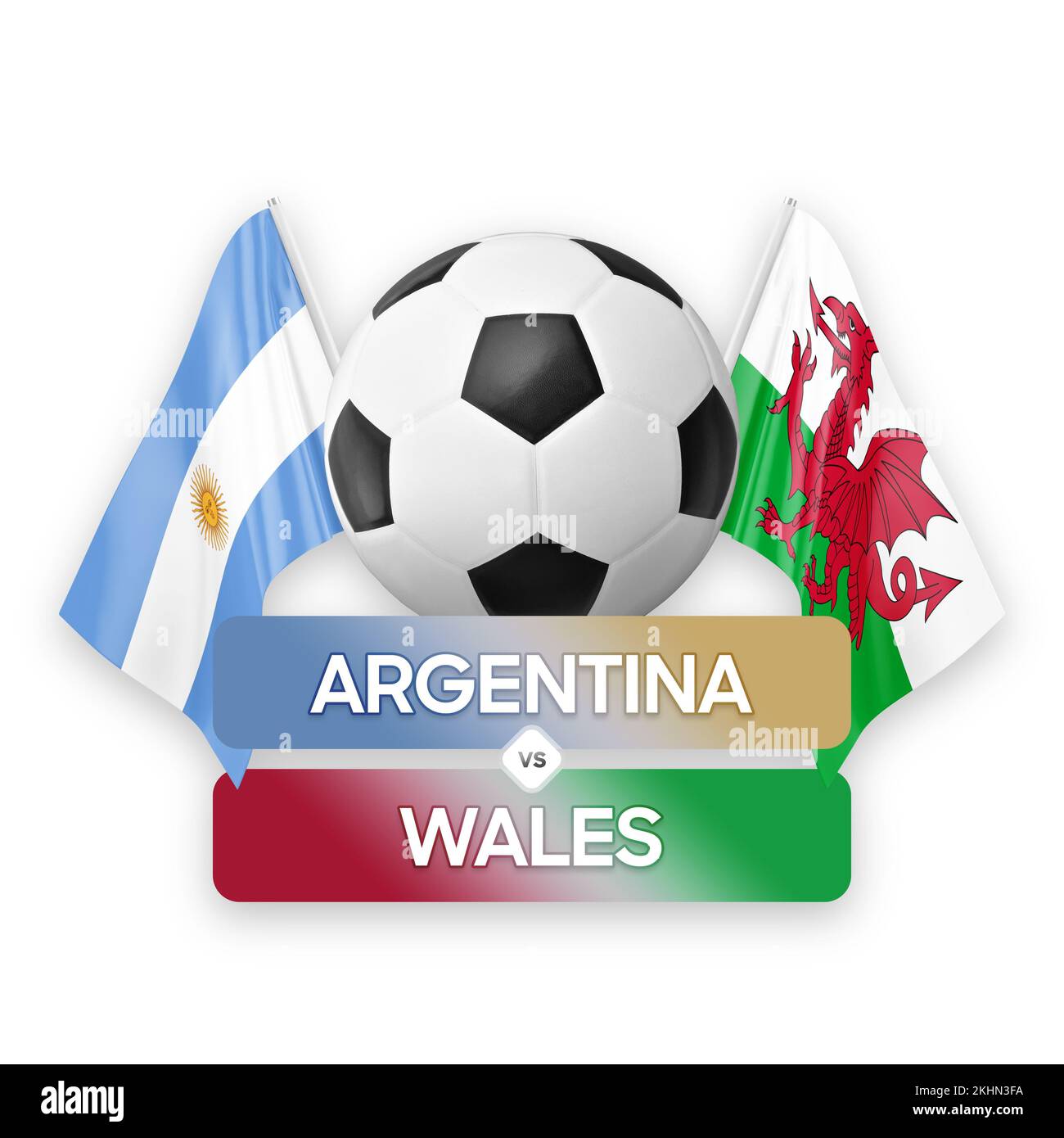 Wettbewerbskonzept für Fußballspiele der Nationalmannschaften Argentinien gegen Wales. Stockfoto