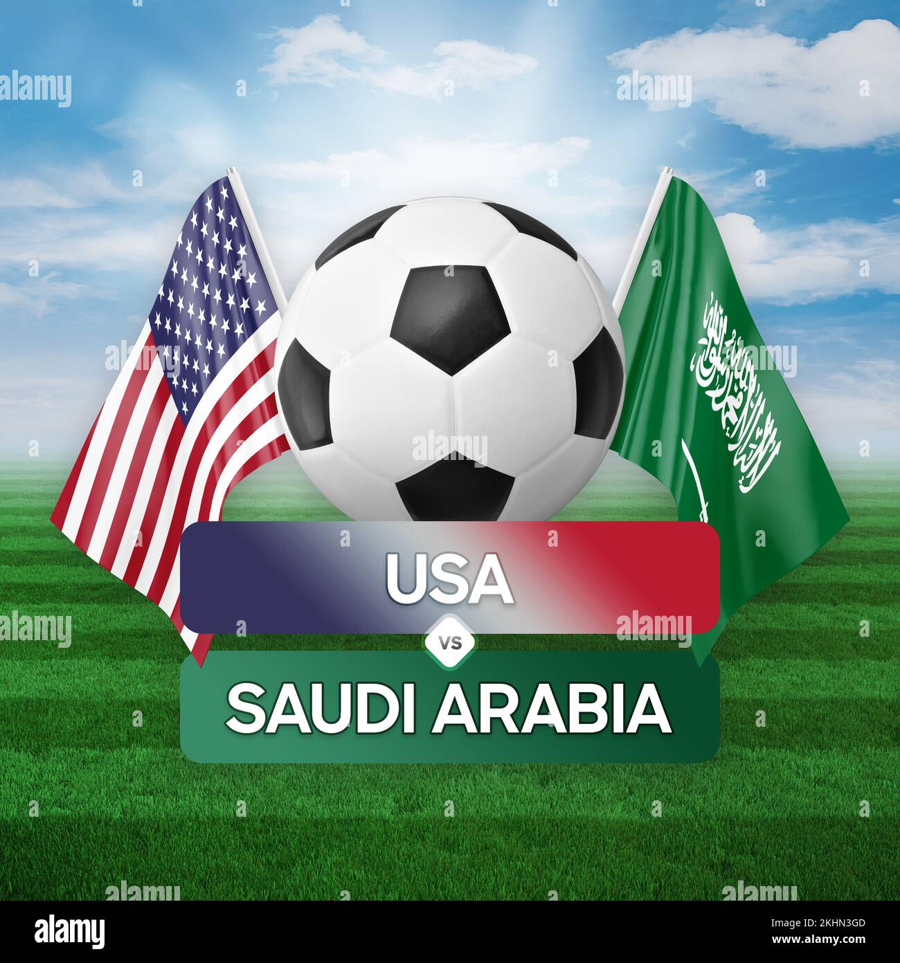 USA gegen Saudi-Arabien Nationalmannschaften Fußballspiel Wettbewerb Konzept. Stockfoto