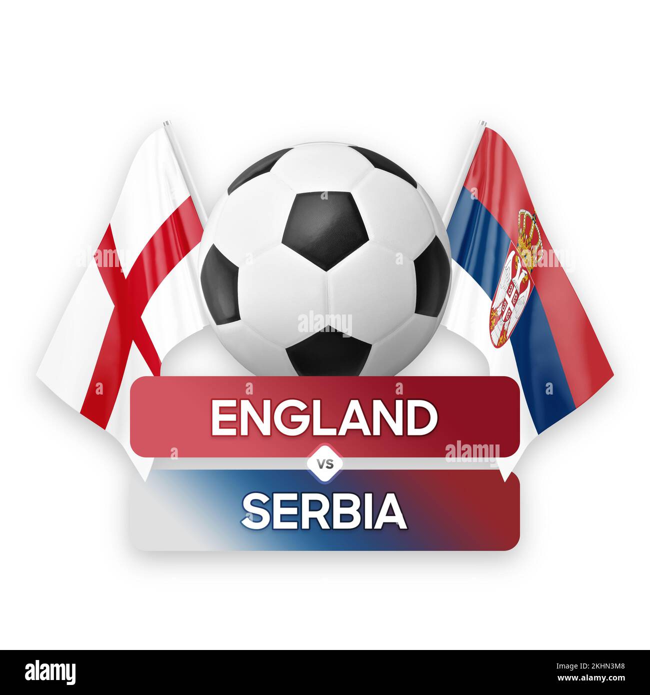 Konzept des Fußballspiels zwischen den Nationalmannschaften von England und Senegal. Stockfoto