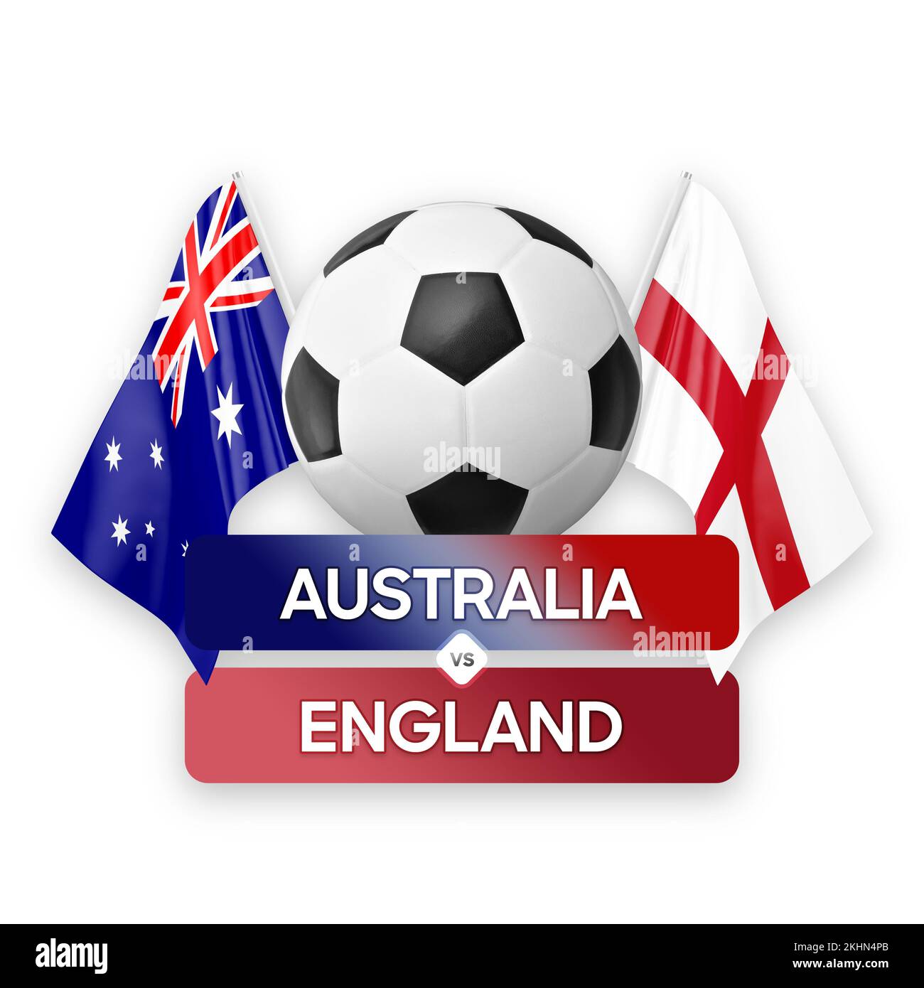 Fußballspiel-Wettkampfkonzept der Nationalmannschaften Australien vs. England. Stockfoto