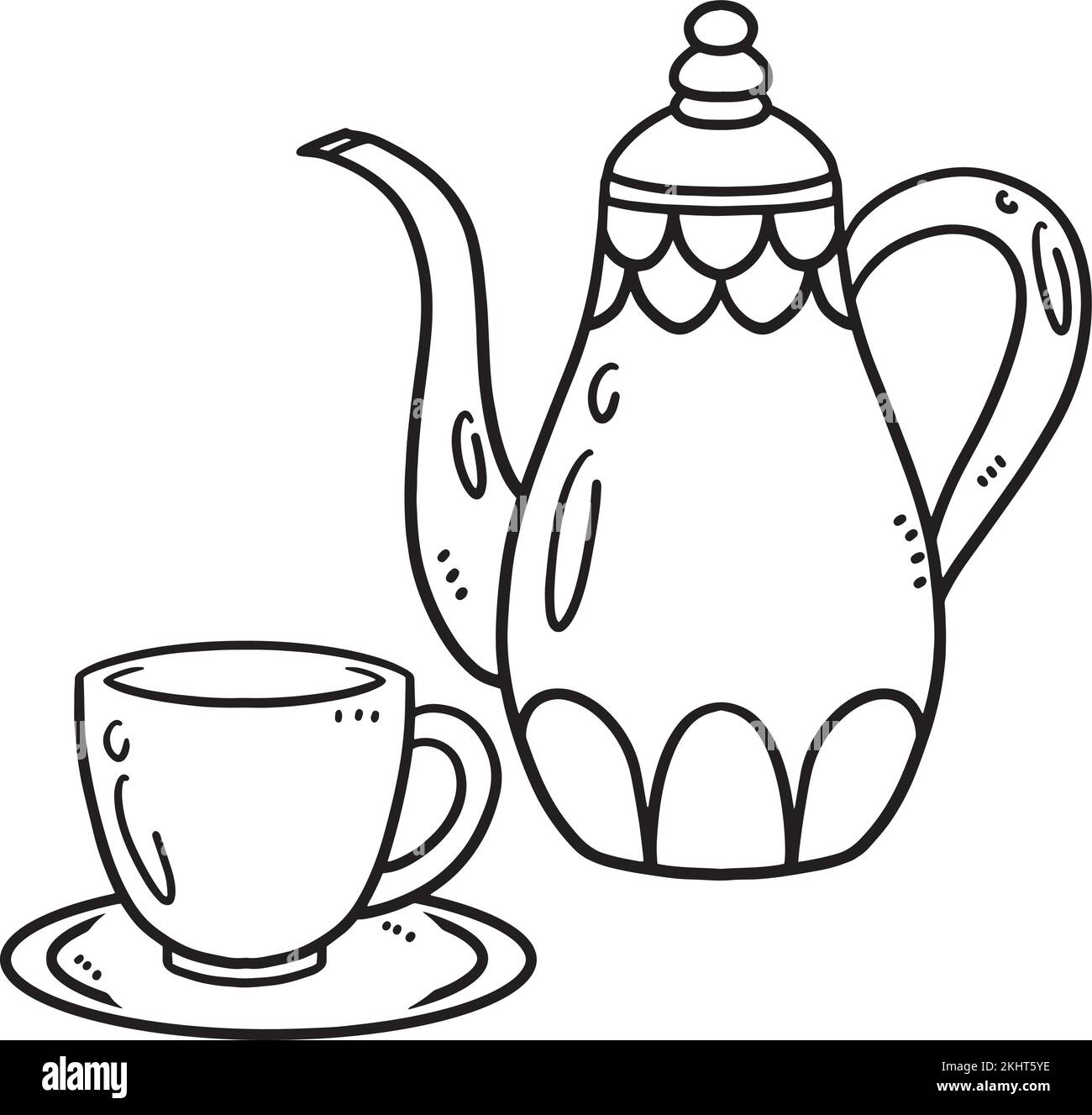 Ramadan Teeset, isolierte Malseite für Kinder Stock Vektor