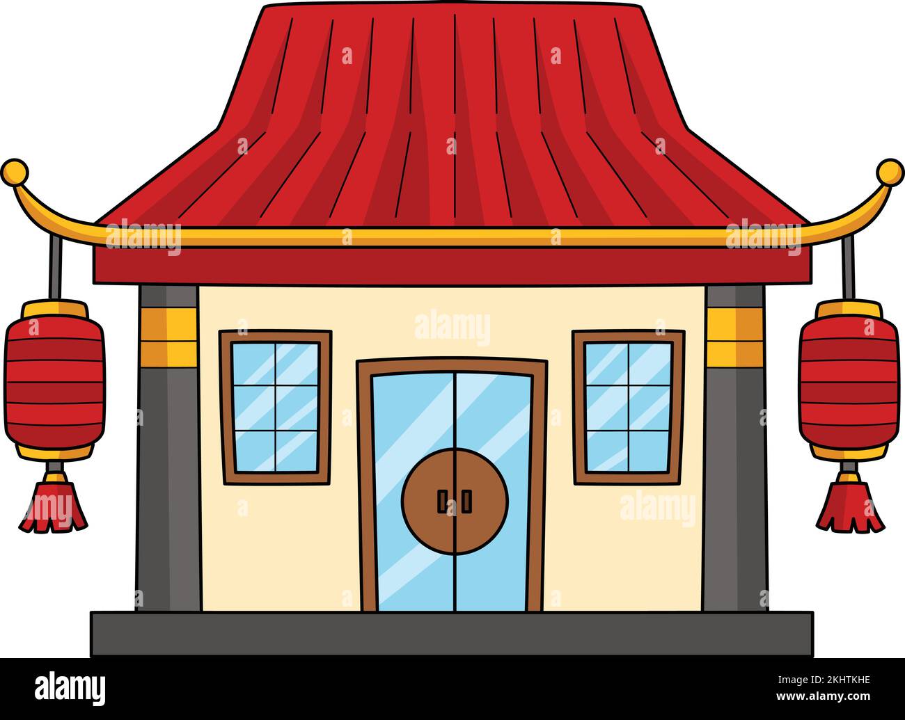 Chinesischer Tempel, Cartoon, Farbige Clipart Stock Vektor