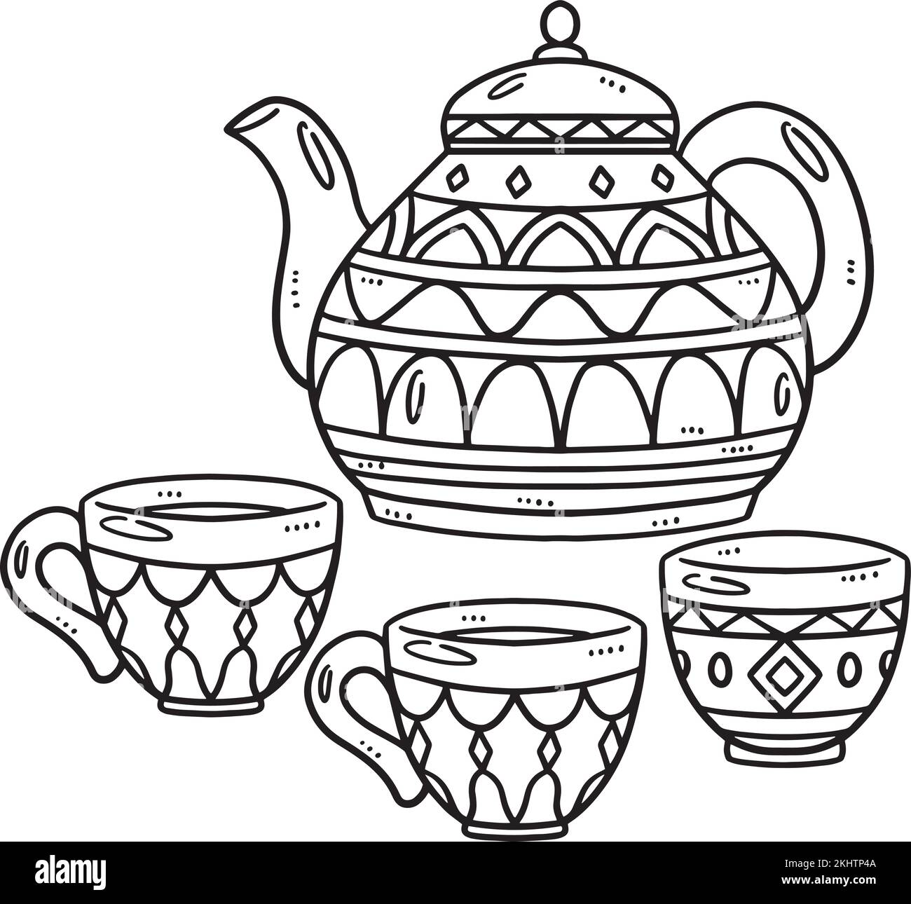 Ramadan Teeset, isolierte Malseite für Kinder Stock Vektor