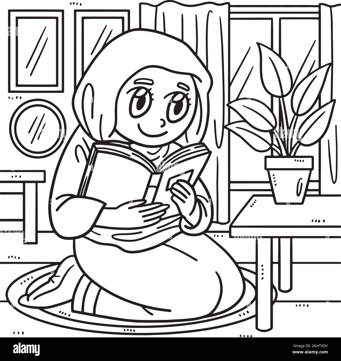 Eine Moslemische Ramadanerin, Die Koran Malseiten Liest Stock Vektor