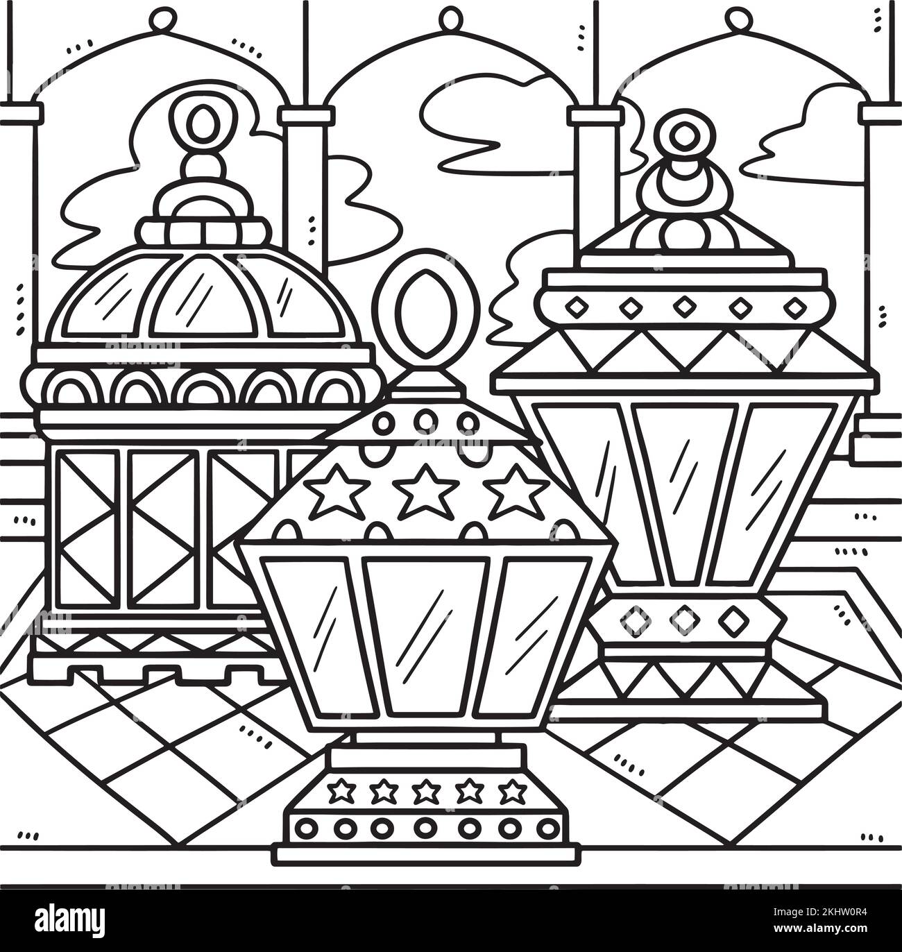 Ramadan Lantern Malseite für Kinder Stock Vektor