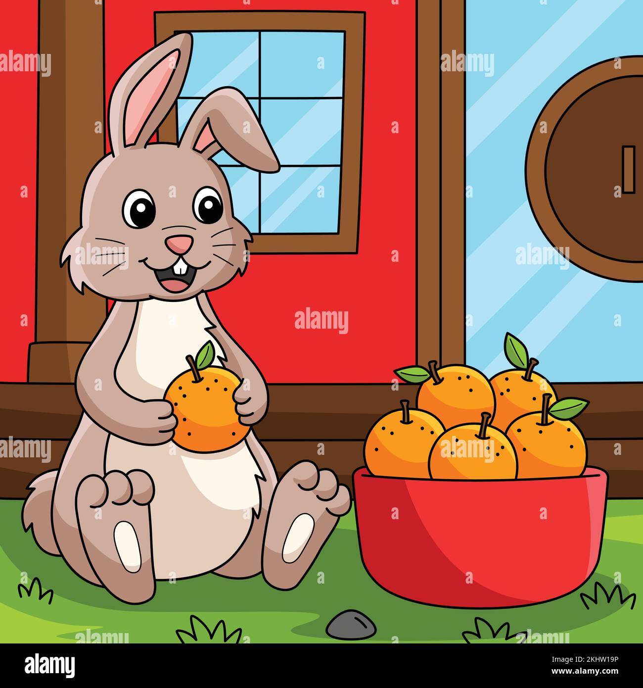 Kaninchen Mit Mandarin-Farbigem Cartoon Stock Vektor