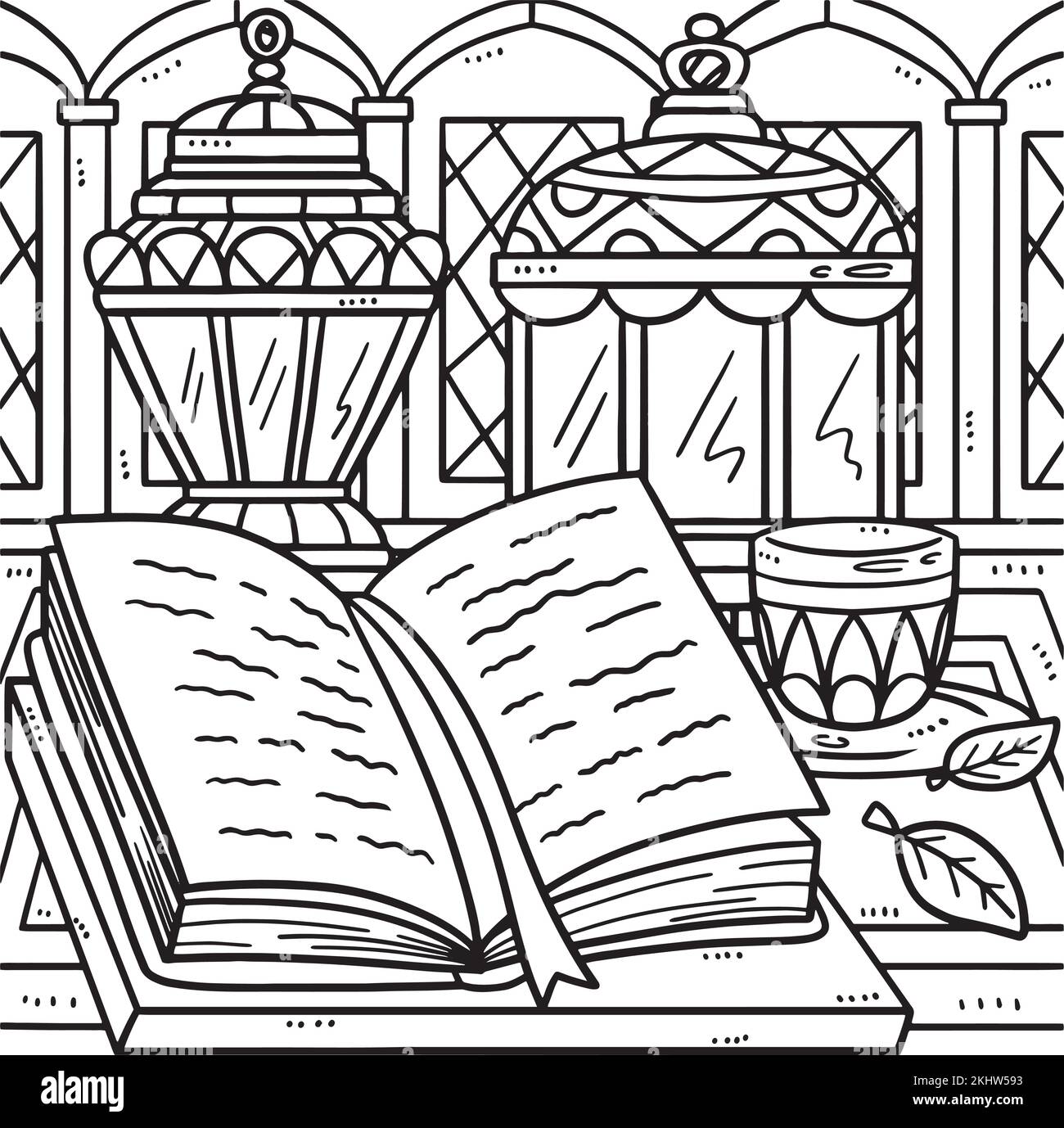 Malseite für Kinder: Ramadan Quran und Lanterns Stock Vektor