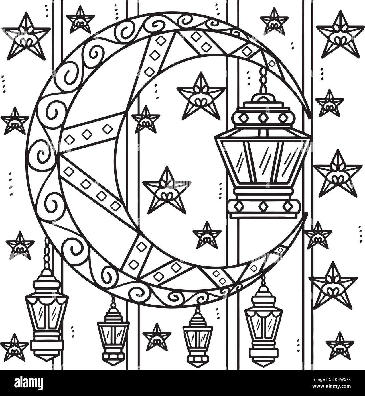 Ramadan Mondlaternen Malseite Stock Vektor