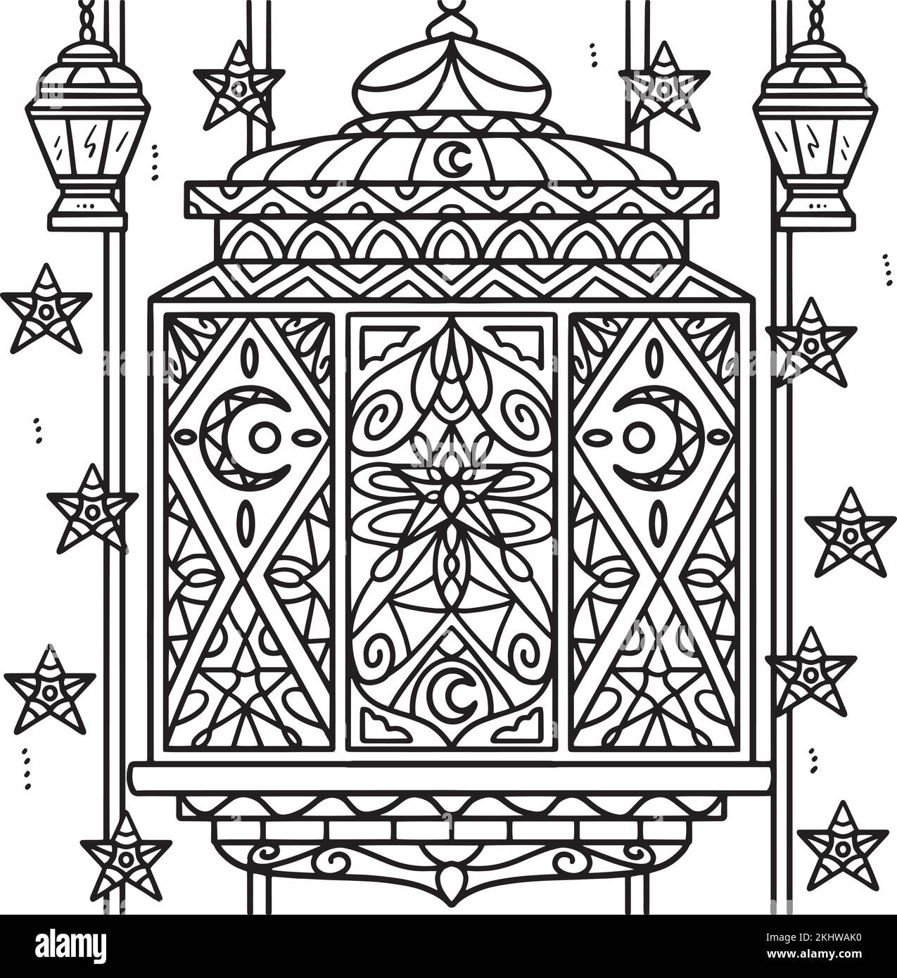 Ramadan Lantern Mandala Malseite für Kinder Stock Vektor