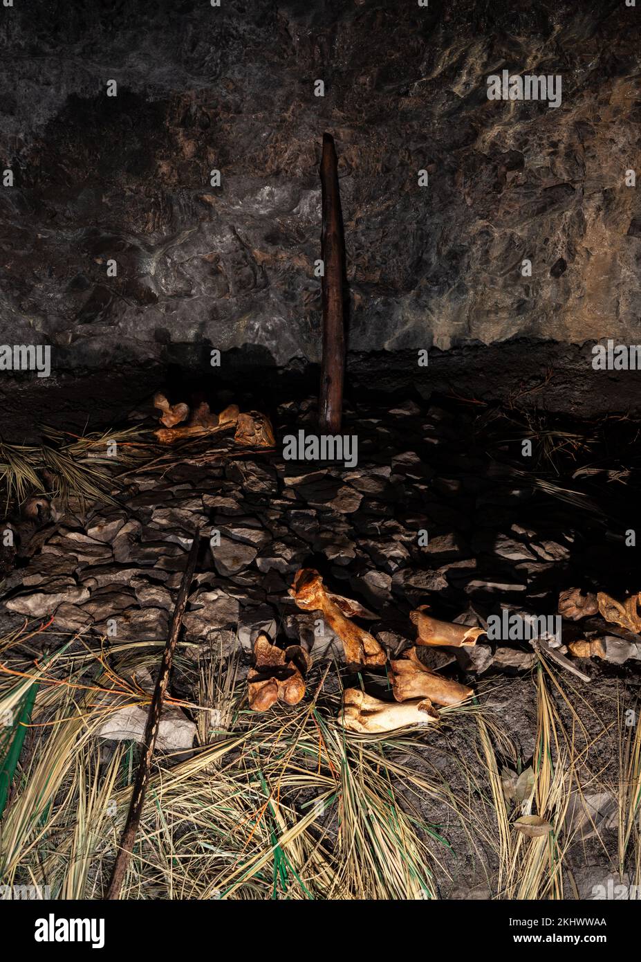 Rekonstruktion einer niederpaläolithischen Szene in der Grotta Nera. Basovizza Triest. Italien Stockfoto