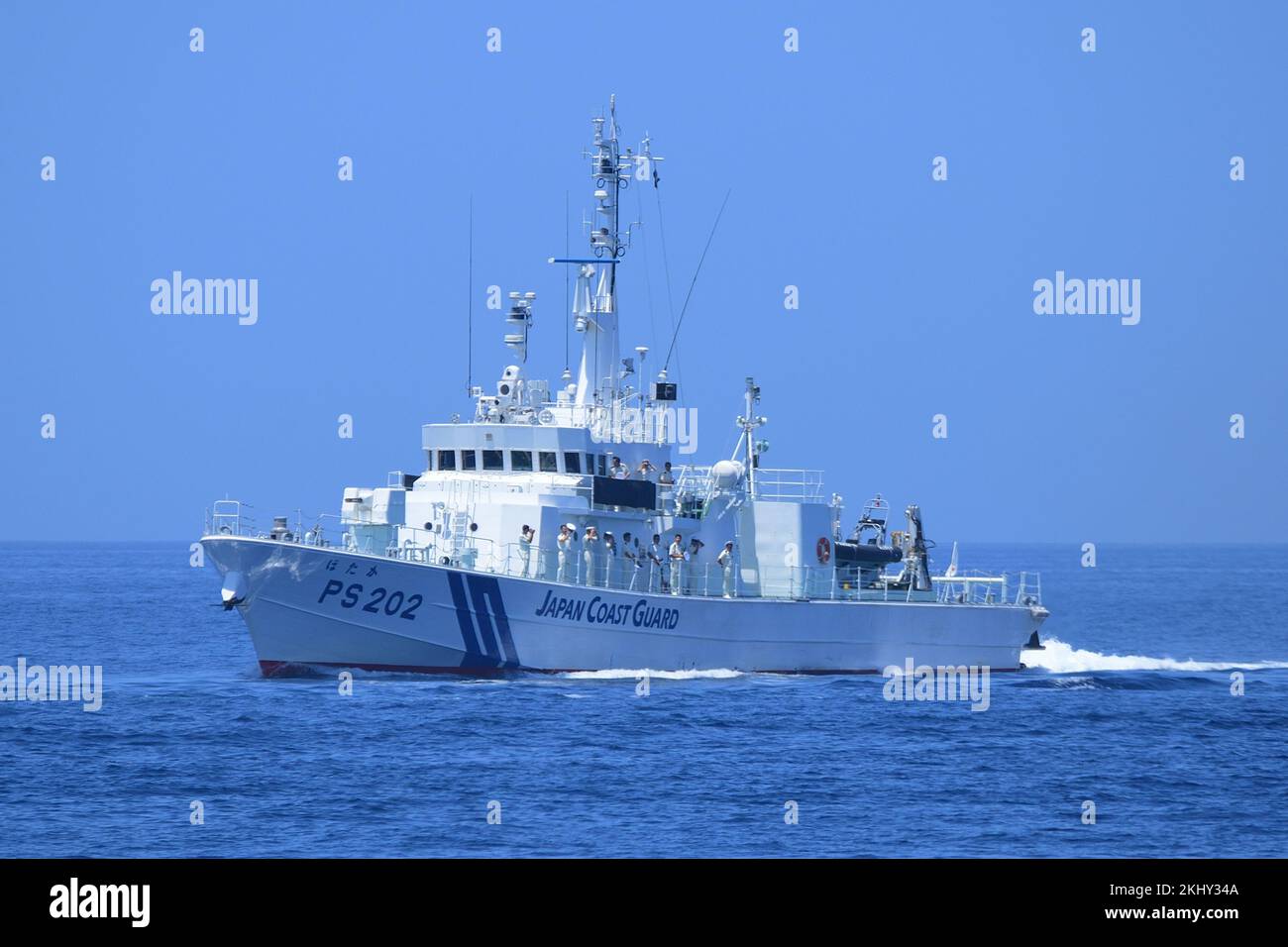 Präfektur Kyoto, Japan - 25. Juli 2014: Japanische Küstenwache Hotaka (PS-202), Patrouillenschiff der Tsurugi-Klasse. Stockfoto