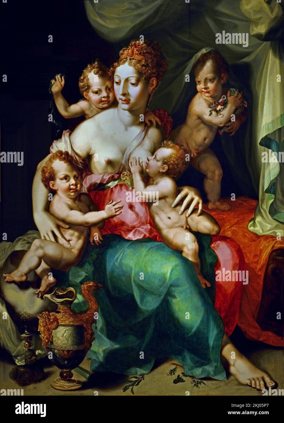 Charity,1540, Vincent Sellaer - Sellaert, 1500 - 1589, Flämisch Belgien 1540 16.. Jahrhundert, Stockfoto