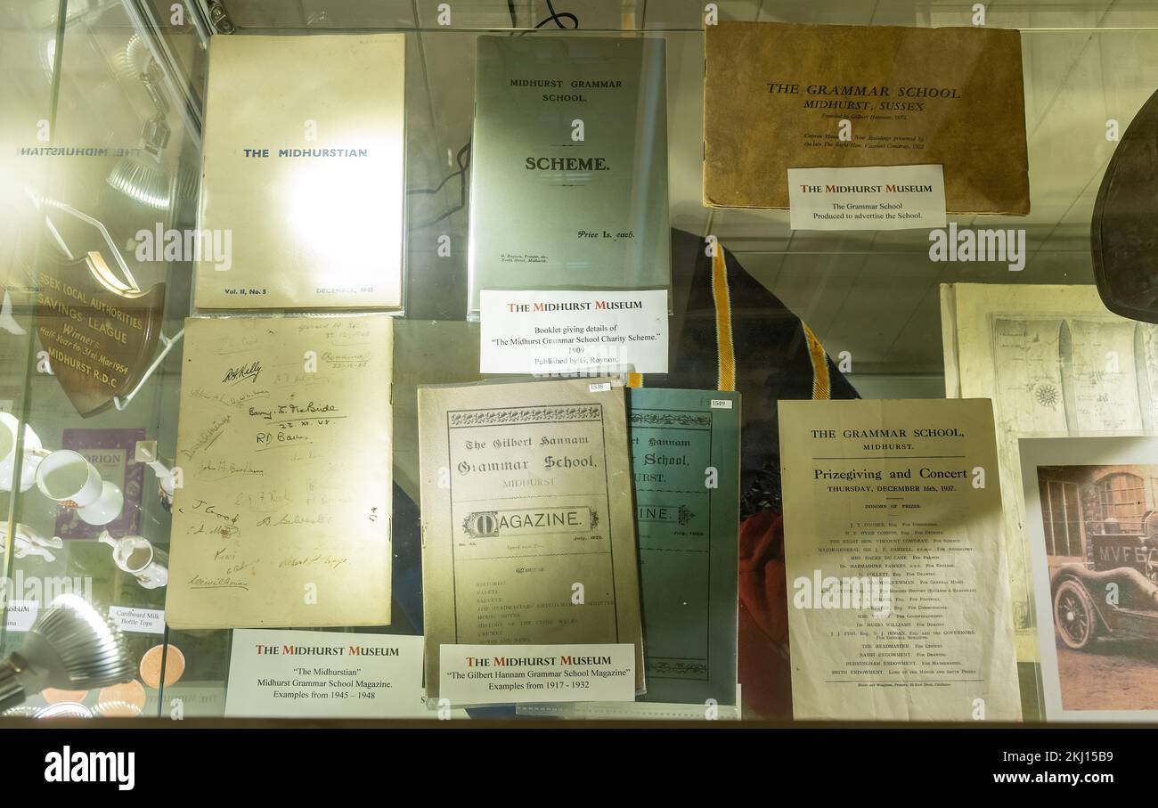 Das Midhurst Museum, eine Besucherattraktion auf dem ehemaligen Knock100 Market in Midhurst Town, West Sussex, England, Großbritannien. Ausstellungen im Museum Stockfoto