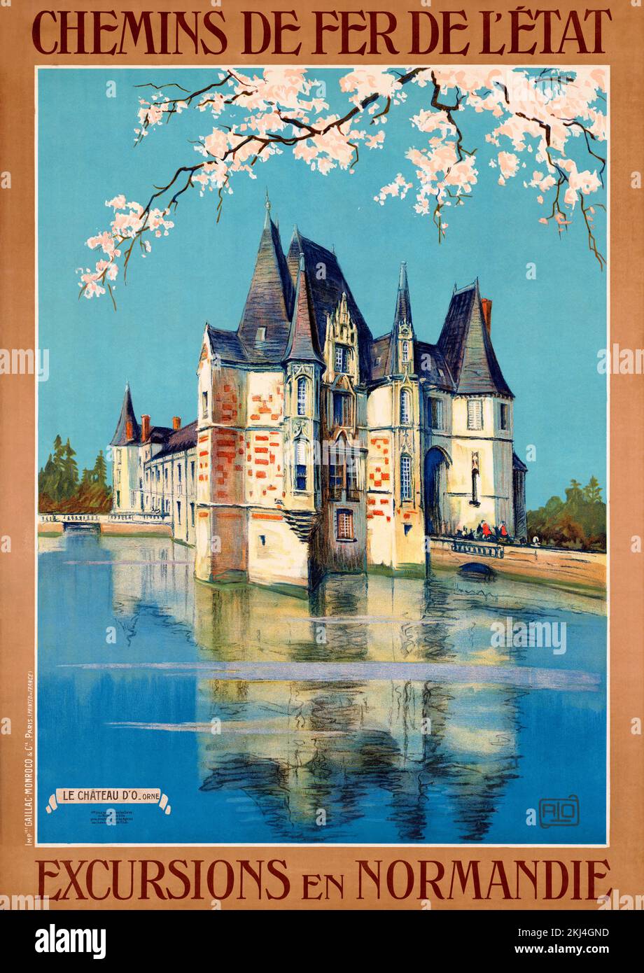 Chemins de fer de l'etat. Ausflüge in die Normandie von Charles-Jean Hallo (1882-1969). Poster wurde 1930 in Frankreich veröffentlicht. Stockfoto
