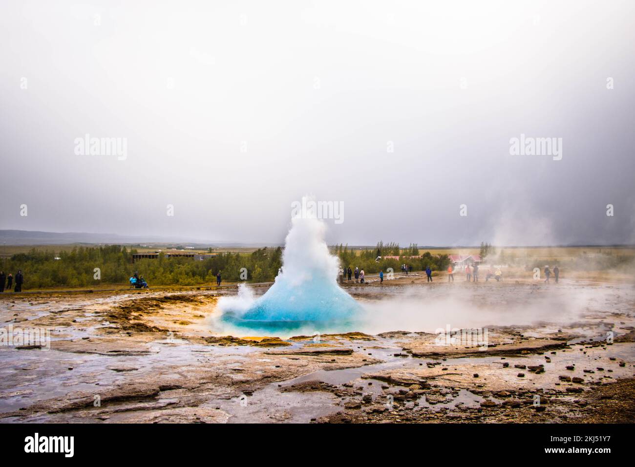 Strokkur und Geysir Geothermal in Island Stockfoto