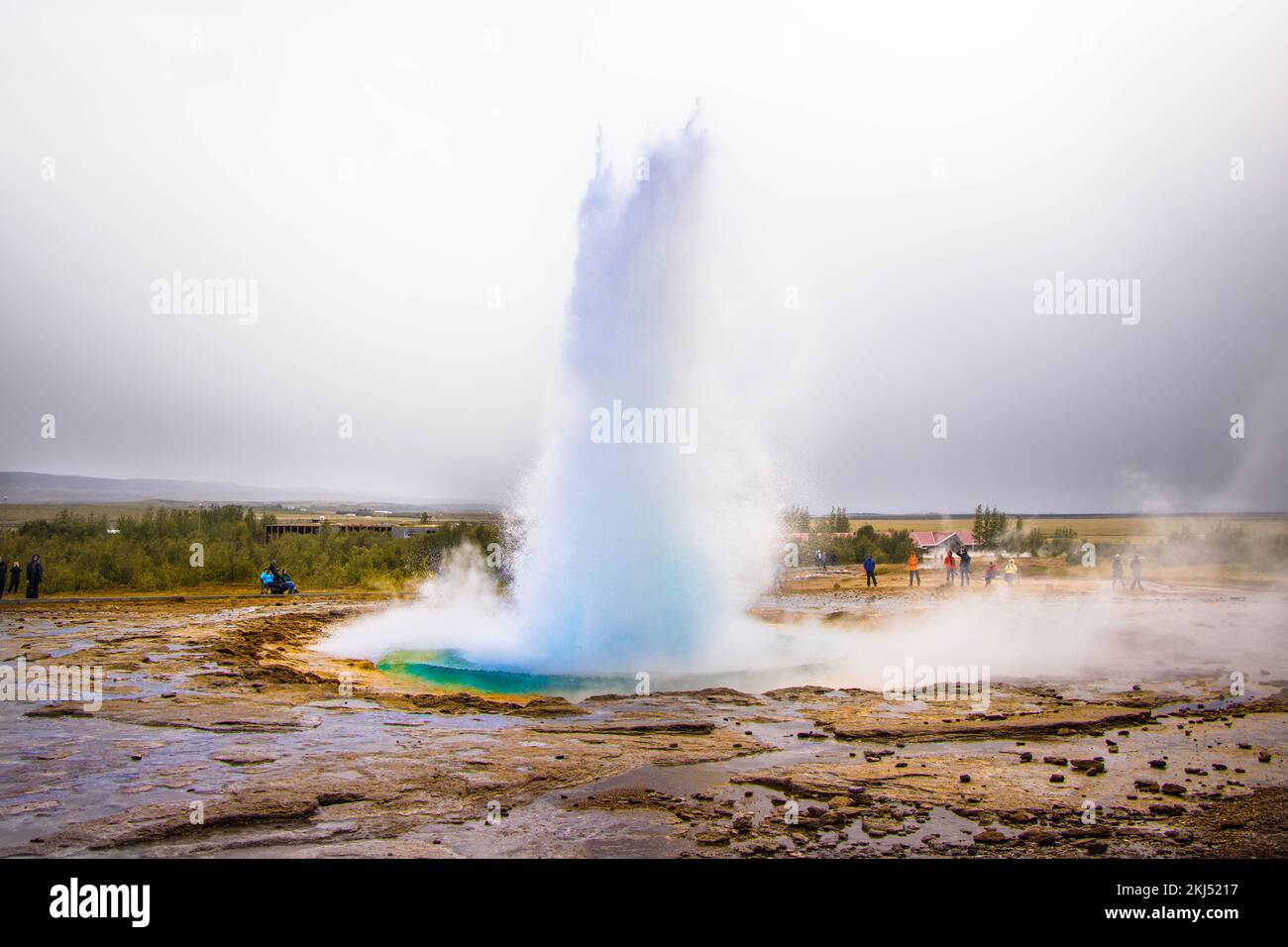 Strokkur und Geysir Geothermal in Island Stockfoto