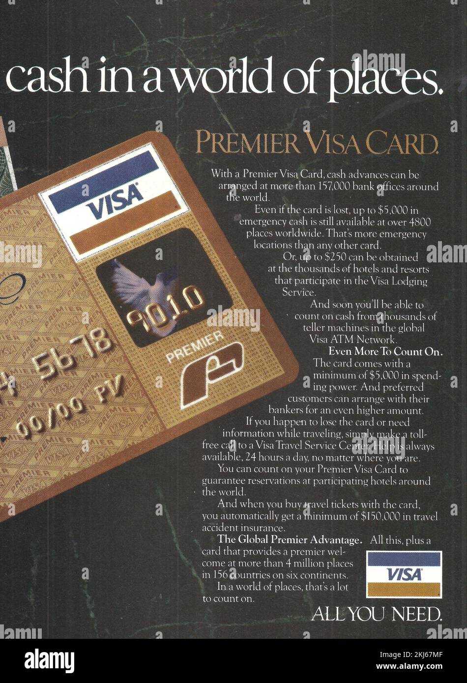 Premier Visa Card VISA Kreditkarte Vintage Papierwerbung Visa Zeitschriftenwerbung Stockfoto