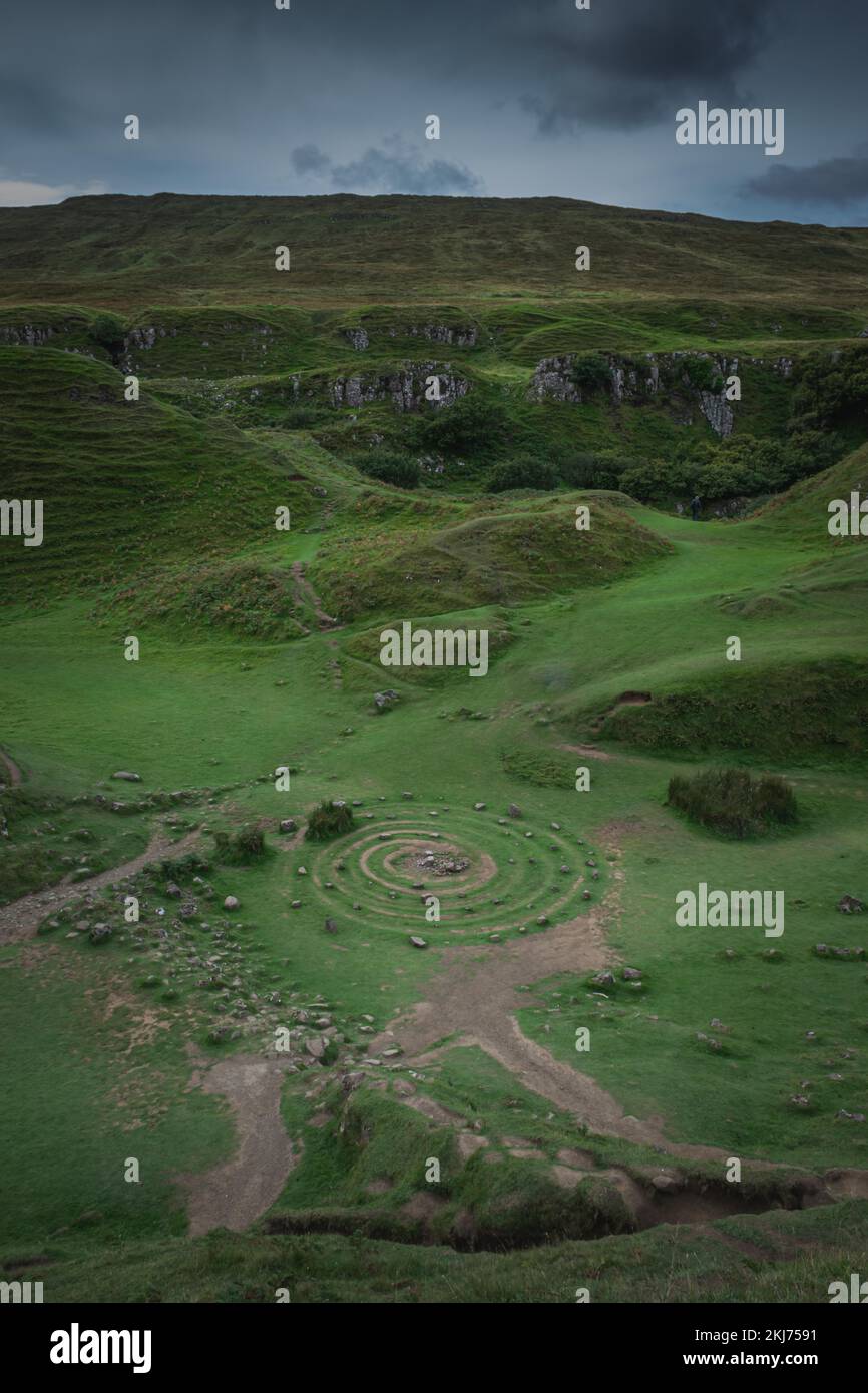 Steinkreis in Faiury Glen, Isle of Skye, Schottland Stockfoto