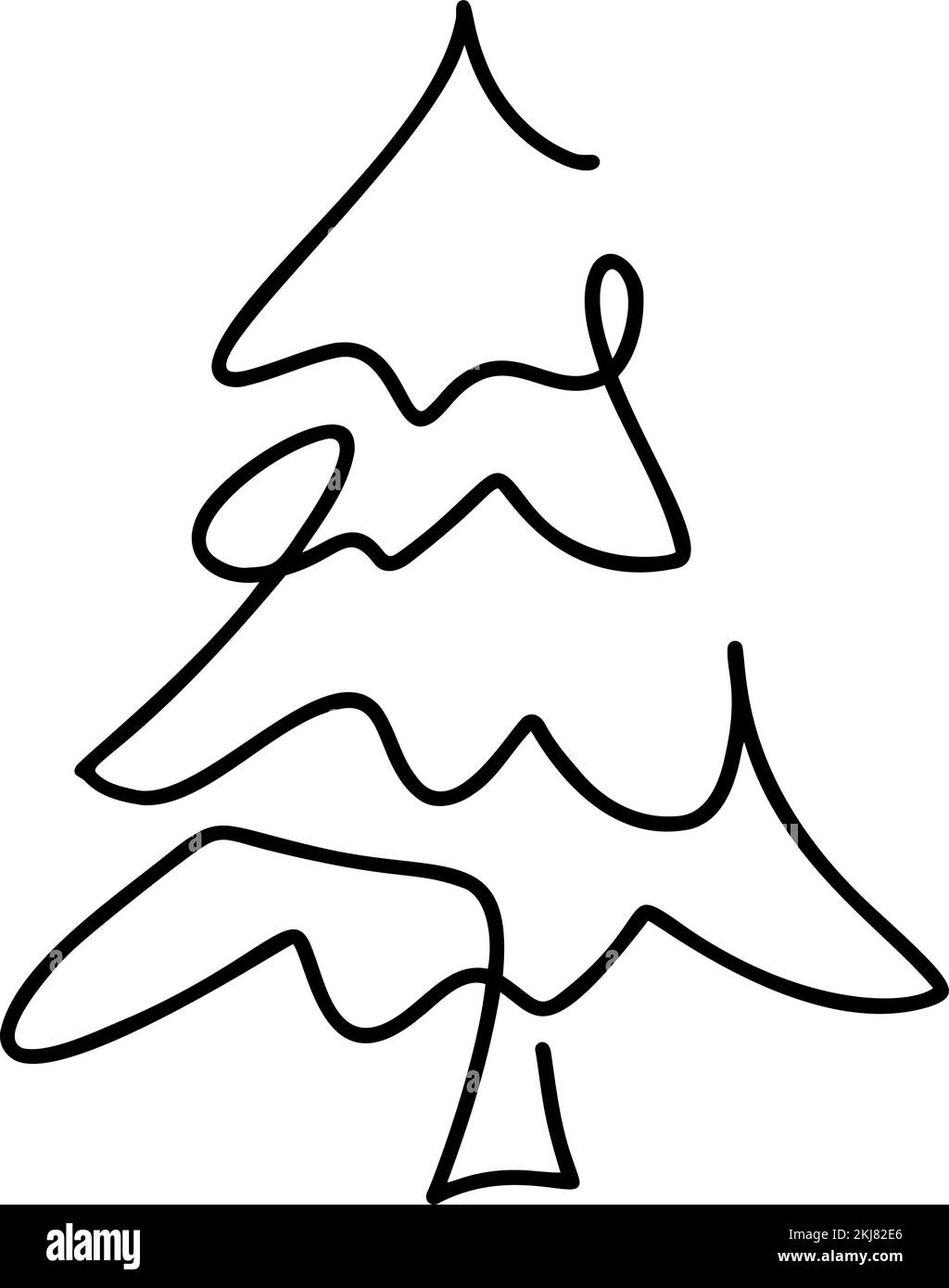 Vektor Weihnachtsfieber Baumkunst. Durchgehende einzeilige Pinie. Illustration minimalistisches Design für das Konzept „Weihnachten und Neujahr“ Stock Vektor