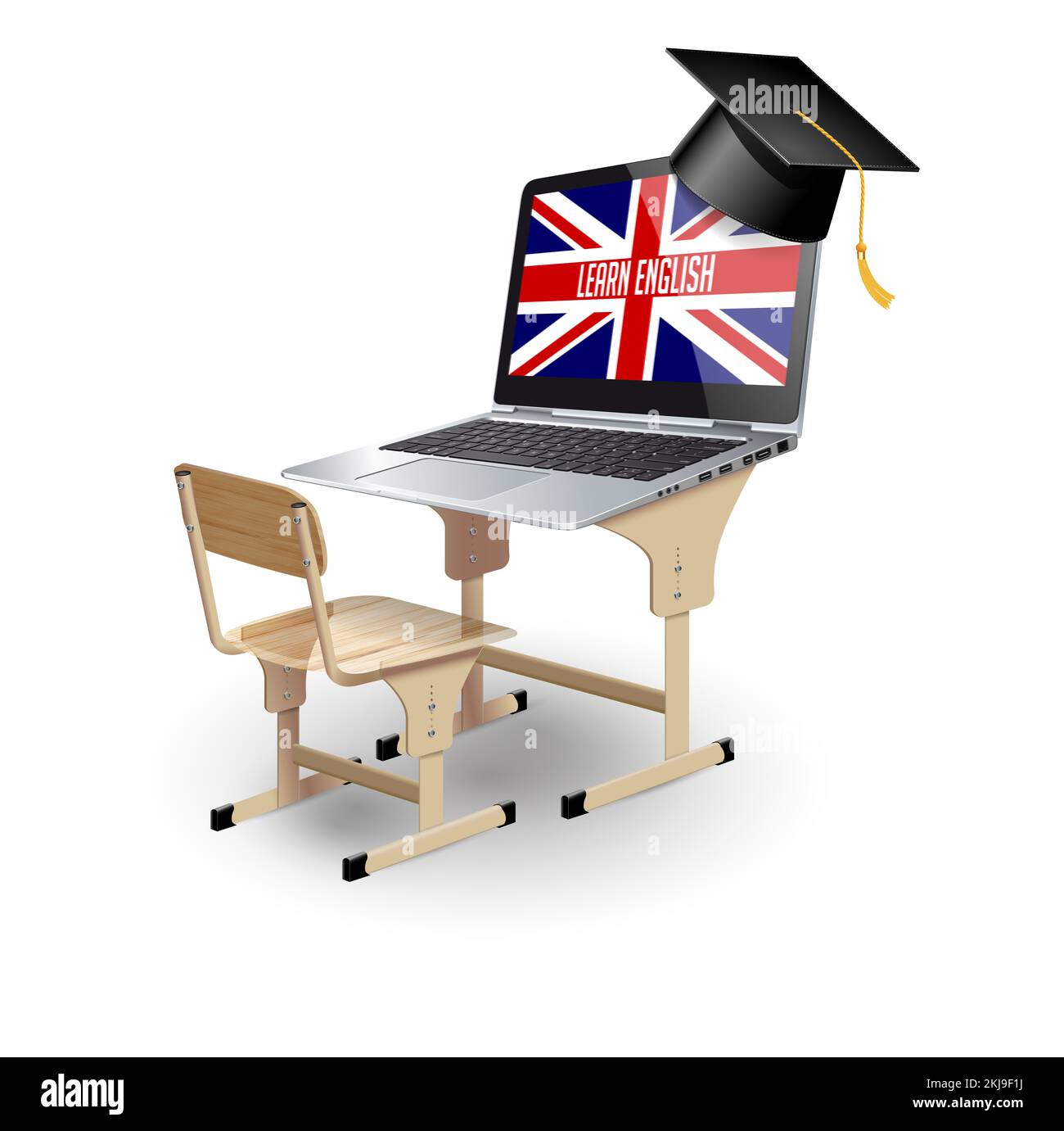 Schulschreibtisch mit Laptop als e-learning-Konzept Stockfoto