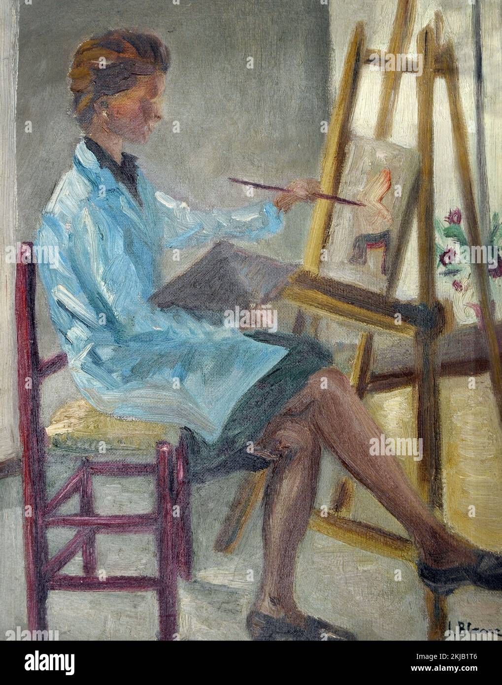Ölgemälde auf Tablex, Bäume, Maler, Maler ein Bild malen, Öl, sitzender Maler, künstlerischer Ausdruck, künstlerisch, Vorstellungskraft, Kunst, Ausdruck, Stockfoto