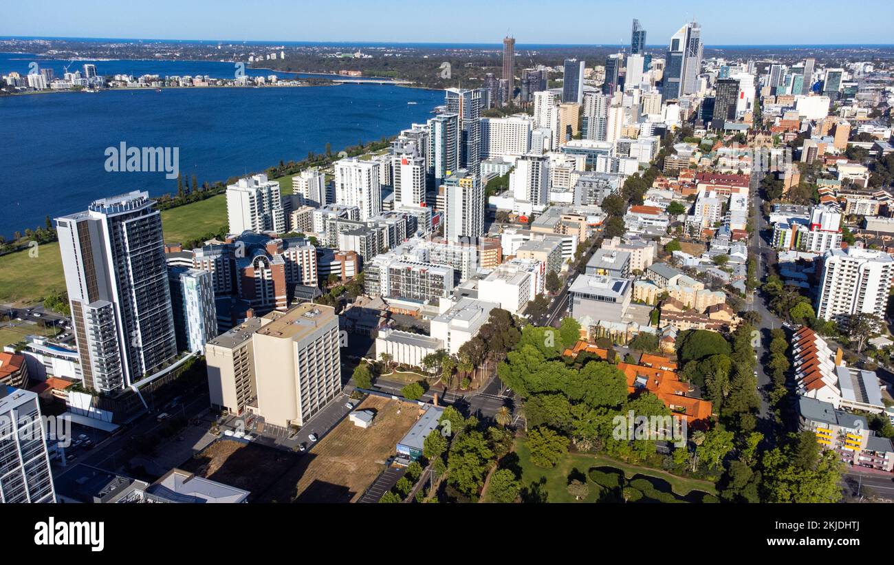 Luftaufnahme der Innenstadt von Perth, WA, Australien Stockfoto