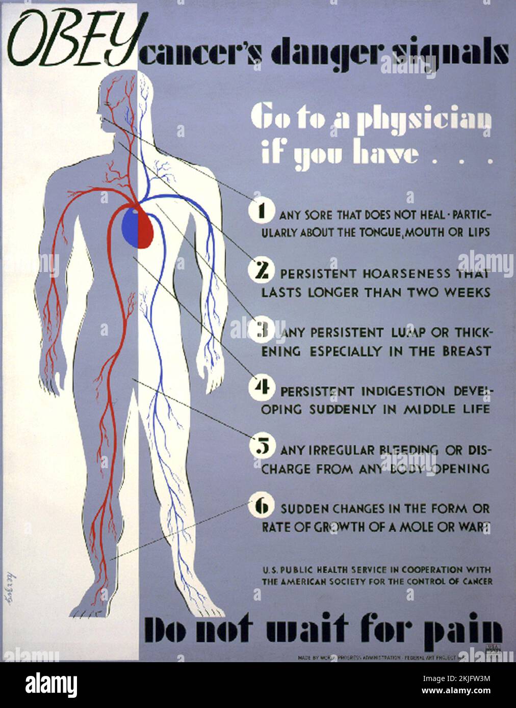 WPA-Poster zur Gesundheitserziehung über Krebs, c. 1936–1938 Stockfoto