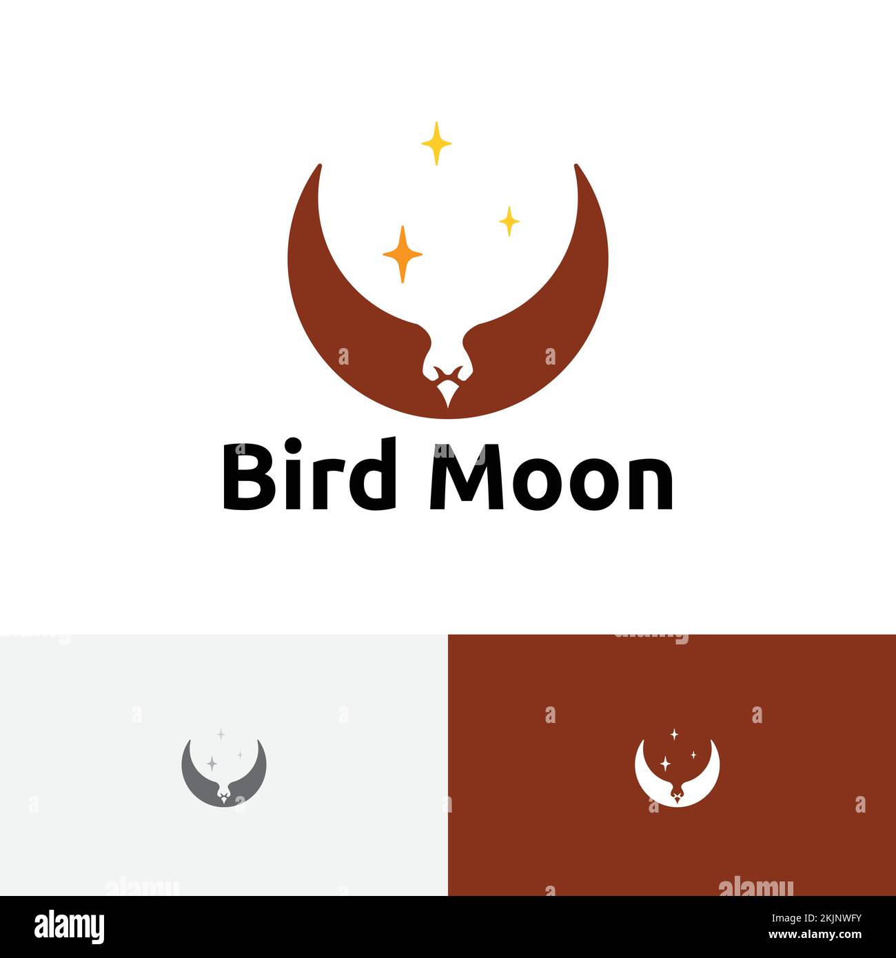 Bird Moon Eagle Wings Fly Stars Crescent Moon Logo Stock Vektor